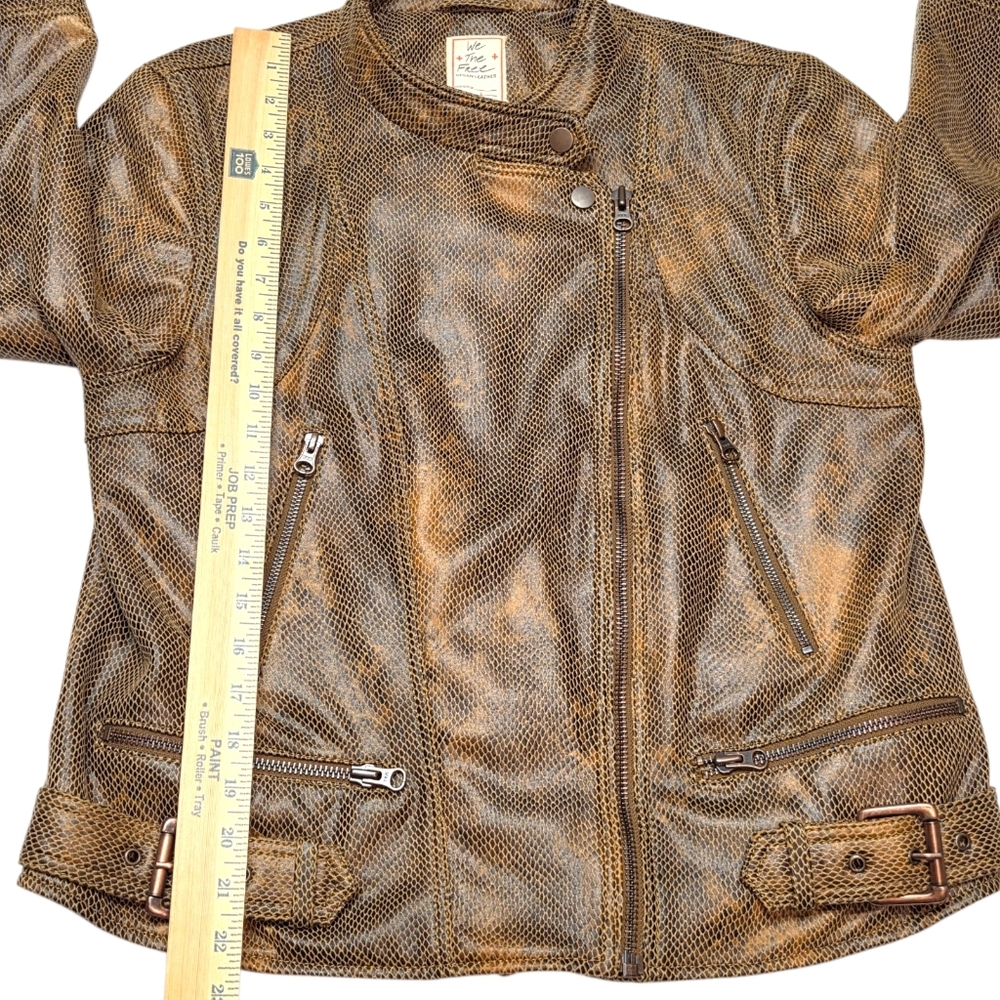 Free People Fenix Snakeskin Moto Jacket Brown Faux Leather Biker L NWOT - Picture 11 of 16